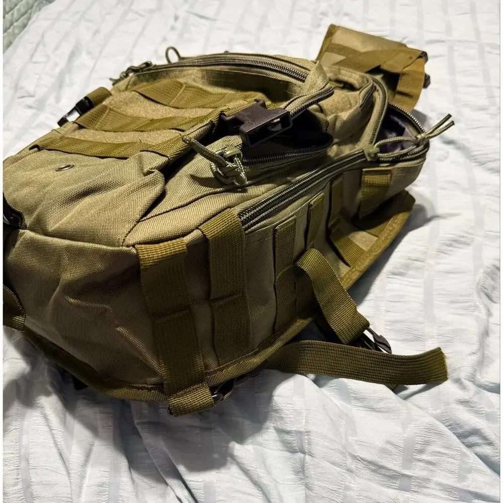Olive green tactical sling bag, American flag patch, MOLLE webbing,New No Tags